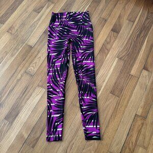 K-Deer Women's Leggings Purple Leaf High Waist Size S